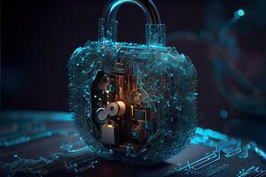 Cyber security network. digital padlock with data protection, technology networking and social network photo