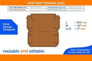 Burger packaging box or snack box large size dieline template and 3D box designColor Design Template vector