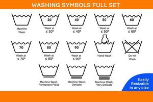 WASHING SYMBOLS FULL SET VECTOR DESIGNBox dieline and 3D box