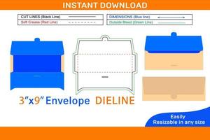 Envelope dieline template and 3D envelope designBox dieline and 3D box vector