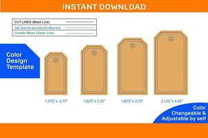 Custome Tag dieline template different Small size Color Design Template vector
