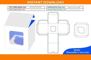 Cake box,square display cake box dieline template and 3d box design Box dieline and 3D box vector