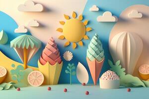 Colorful Summer festive time background in paper craft style. photo