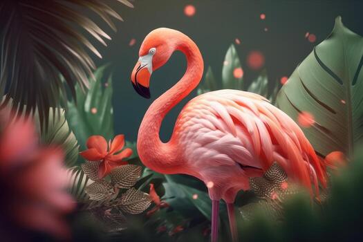 Summer festive with flamingo background, Tropical summer time. photo