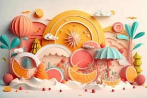 Colorful Summer festive time background in paper craft style. photo