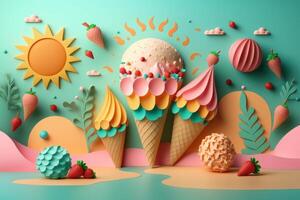 Colorful Summer festive time background in paper craft style. photo