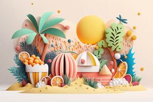 Colorful Summer festive time background in paper craft style. photo