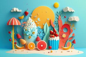 Colorful Summer festive time background in paper craft style. photo