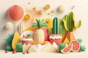 Colorful Summer festive time background in paper craft style. photo