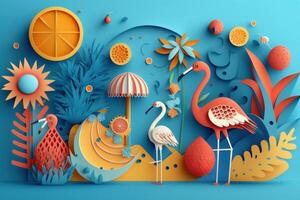 Colorful Summer festive time background in paper craft style. photo