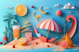 Colorful Summer festive time background in paper craft style. photo