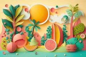 Colorful Summer festive time background in paper craft style. photo