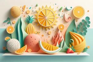 Colorful Summer festive time background in paper craft style. photo