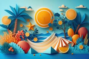 Colorful Summer festive time background in paper craft style. photo