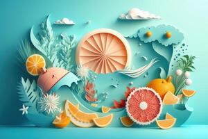 Colorful Summer festive time background in paper craft style. photo