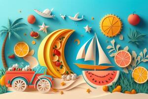 Colorful Summer festive time background in paper craft style. photo