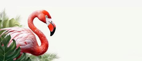 Summer festive with flamingo on white background, Tropical summer time. photo