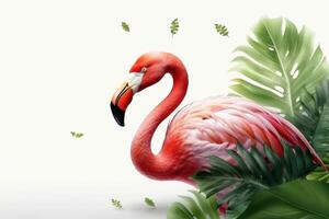 Summer festive with flamingo on white background, Tropical summer time. photo