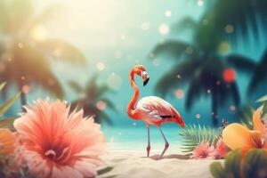 Summer festive with flamingo background, Tropical summer time. photo