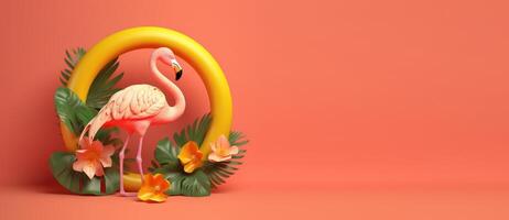 Summer festive with flamingo background, Tropical summer time. photo