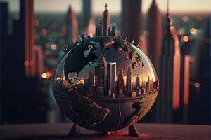The city grows on the globe photo
