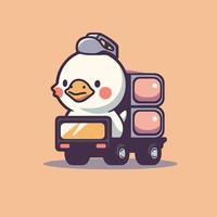 A cartoon character of a penguin driving a truck. vector