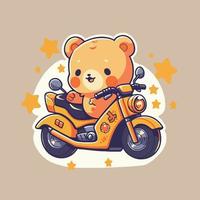 A cartoon bear on a motorcycle with a star on the bottom. vector