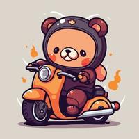 un oso en un scooter con un fuego en él. vector