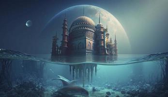 3d illustration of amazing architecture design of muslim mosque ramadan concept, illustration of amazing architecture design of muslim mosque ramadan concept, Generate Ai photo
