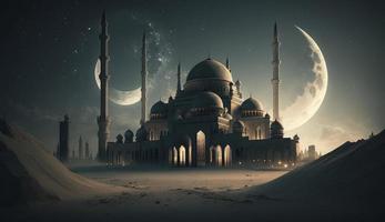 3d illustration of amazing architecture design of muslim mosque ramadan concept, illustration of amazing architecture design of muslim mosque ramadan concept, Generate Ai photo