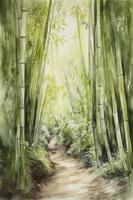 watercolor sketch of a bamboo forest, Generate Ai photo
