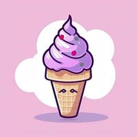 Ice cream cone cartoon icon illustration. sweet food icon concept isolated . flat cartoon style, generat ai photo
