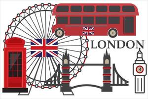 Londres puntos de referencia, más popular cosas vector, ilustración vector