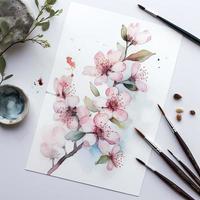 gratis Cereza florecer flores agua color, pastel color con blanco fondo, generar ai foto
