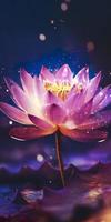 The background starlight is shining brightly, a pink lotus is in full bloom, crystal clear and picky, the heart of the flower is like a firefly shining, generat ai photo