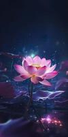 The background starlight is shining brightly, a pink lotus is in full bloom, crystal clear and picky, the heart of the flower is like a firefly shining, generat ai photo