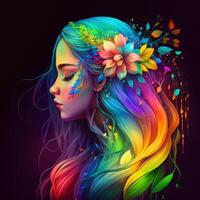 side face of a beautiful girl beautiful long colorful hair picture photo