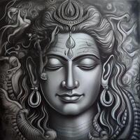 Lord Shiva kobra snake in neck black and white portrait photo