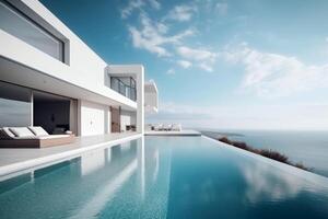 Luxury residential minimalist villa with pool view photo