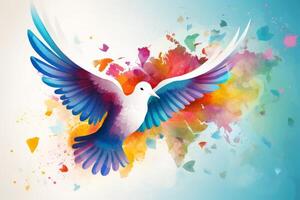 A beautiful white bird shows peace colorful photo