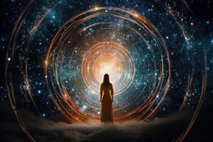 Woman standing in the middle of magic circle image photo