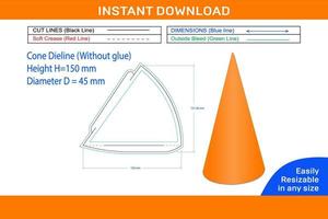 Cone dieline cone making without glue vector designBox dieline and 3D box