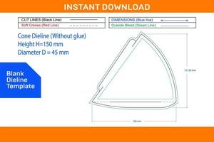 Cone dieline cone making without glue vector designBlank dieline template