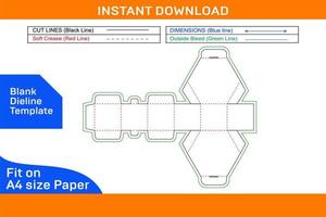 Hexagonal cardboard box or hexagonal gift box dieline template and 3d box design Blank dieline template vector