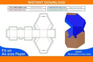 Hexagonal cardboard box or hexagonal gift box dieline template and 3d box design Box dieline and 3D box vector