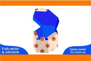 Hexagonal cardboard box or hexagonal gift box dieline template and 3d box design 3D box vector