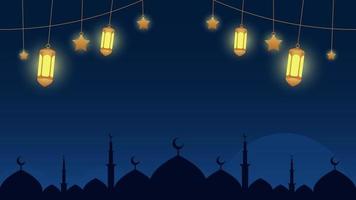 night sky islamic video theme with looping lantern and stars ornament blank background