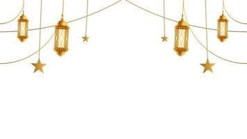 Hanging lantern and stars for islamic video with looping ornament white background