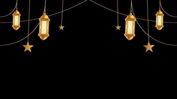 Hanging lantern and stars for islamic video with looping ornament black background