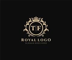 Initial TF Letter Luxurious Brand Logo Template, for Restaurant, Royalty, Boutique, Cafe, Hotel, Heraldic, Jewelry, Fashion and other vector illustration.